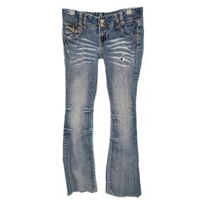 Amethyst Flare Low-Rise Distressed Raw Edge Hem Women's Jeans Size 5